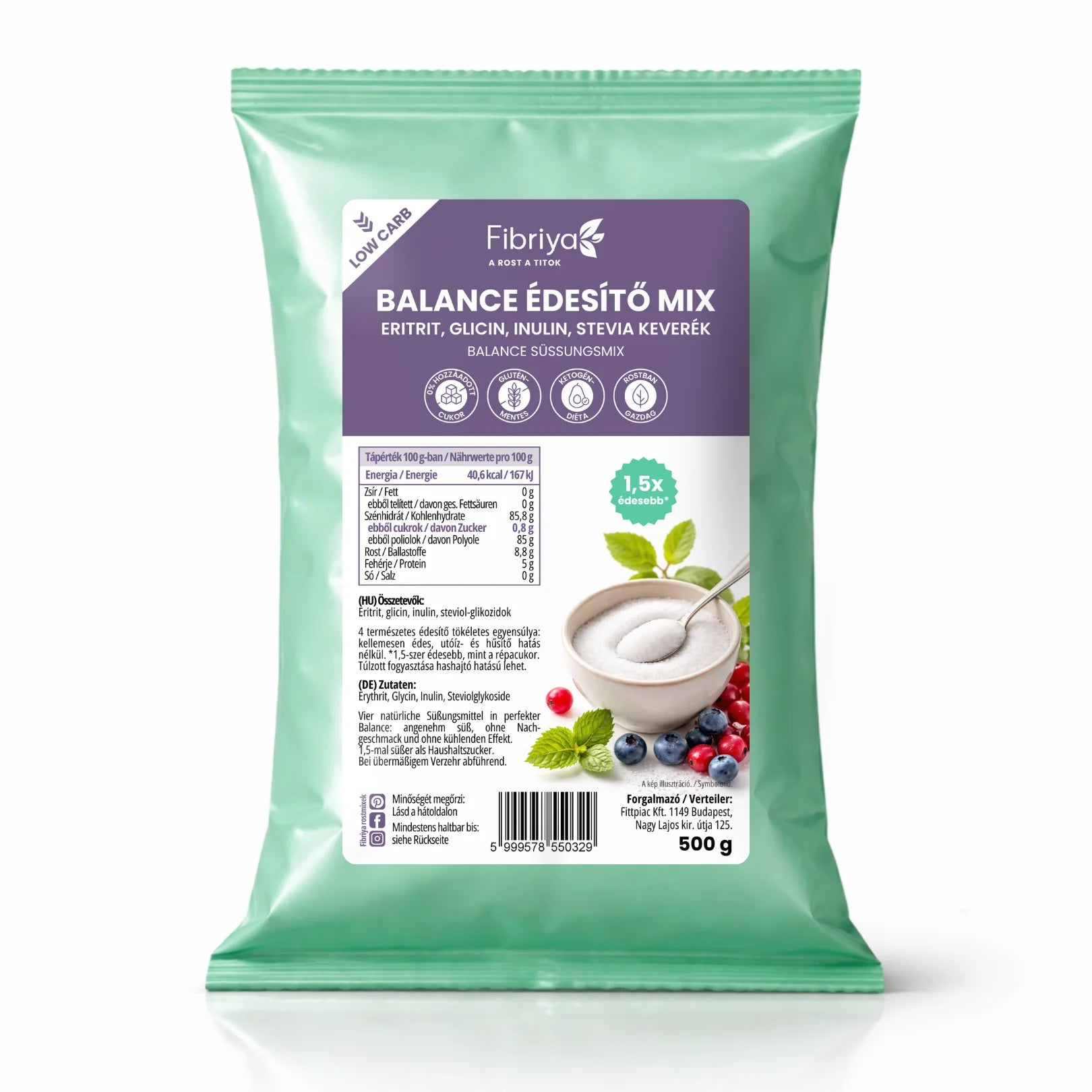 Fibriya Balance Süßungsmix – Erythrit, Glycin, Inulin, Stevia 500g