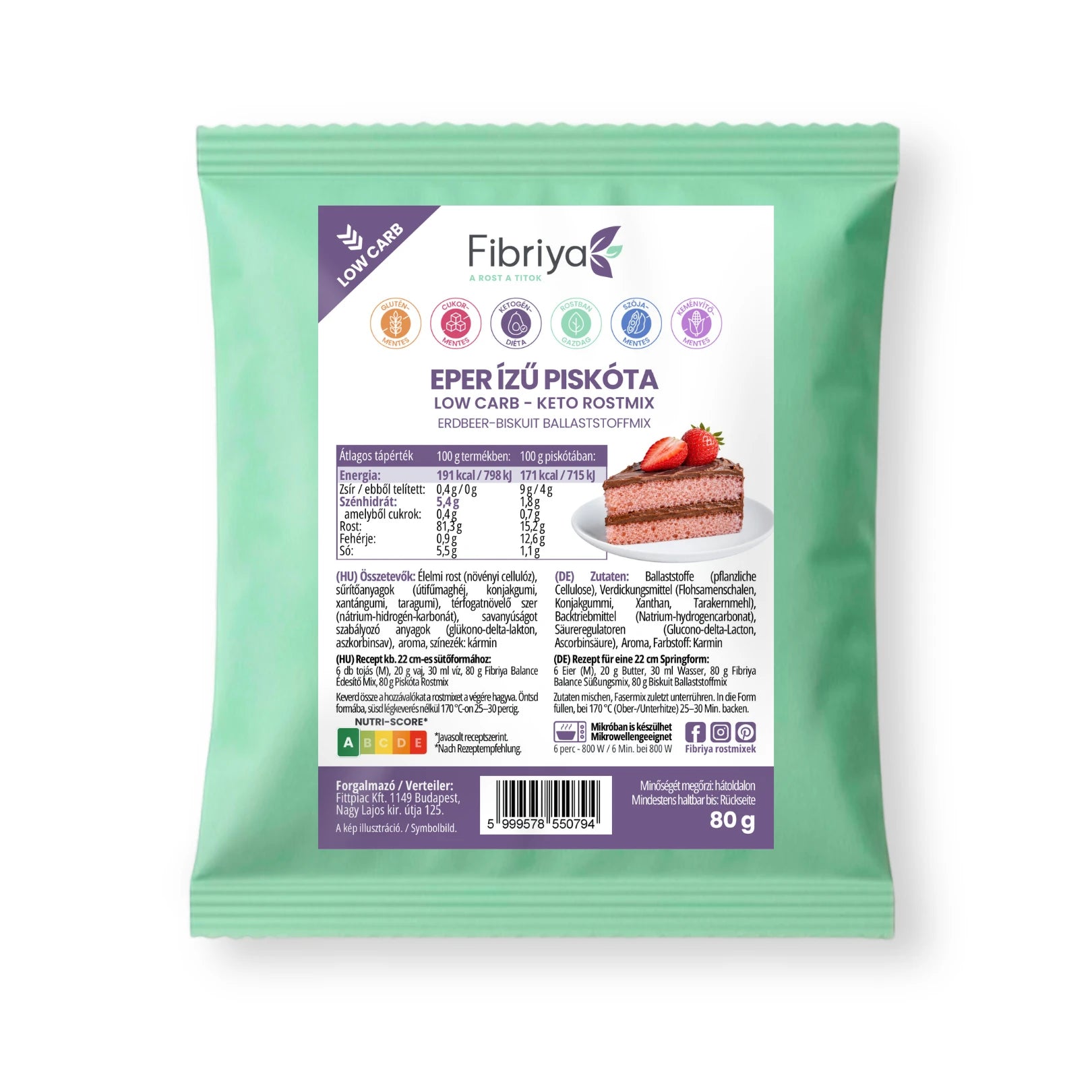 Fibriya Erdbeer-Biskuit – Low-Carb Keto Ballaststoffmix 80g