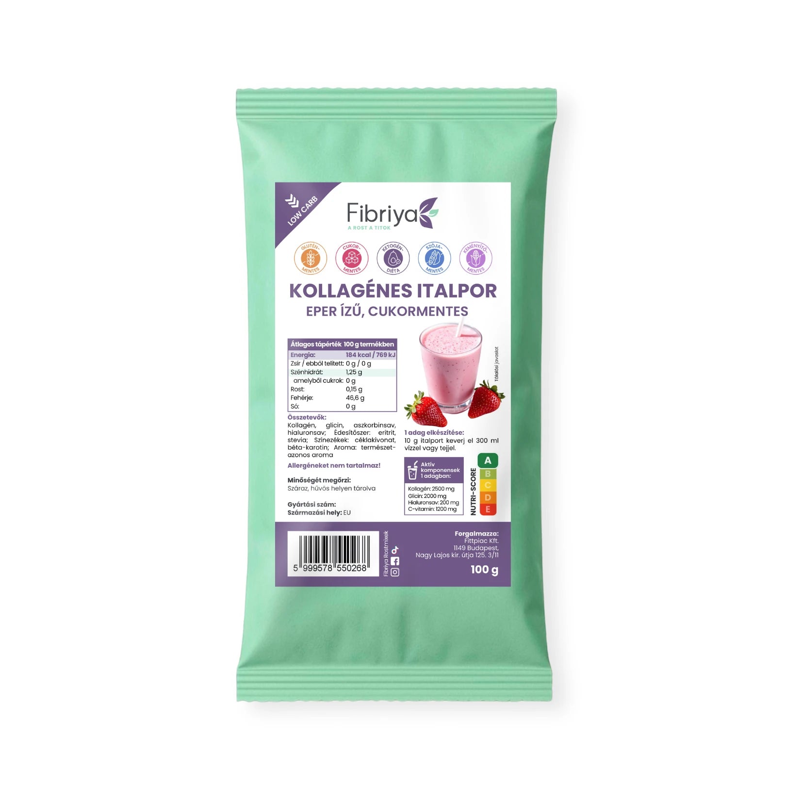 Fibriya Getränkepulver mit Kollagen Erdbeere 100g