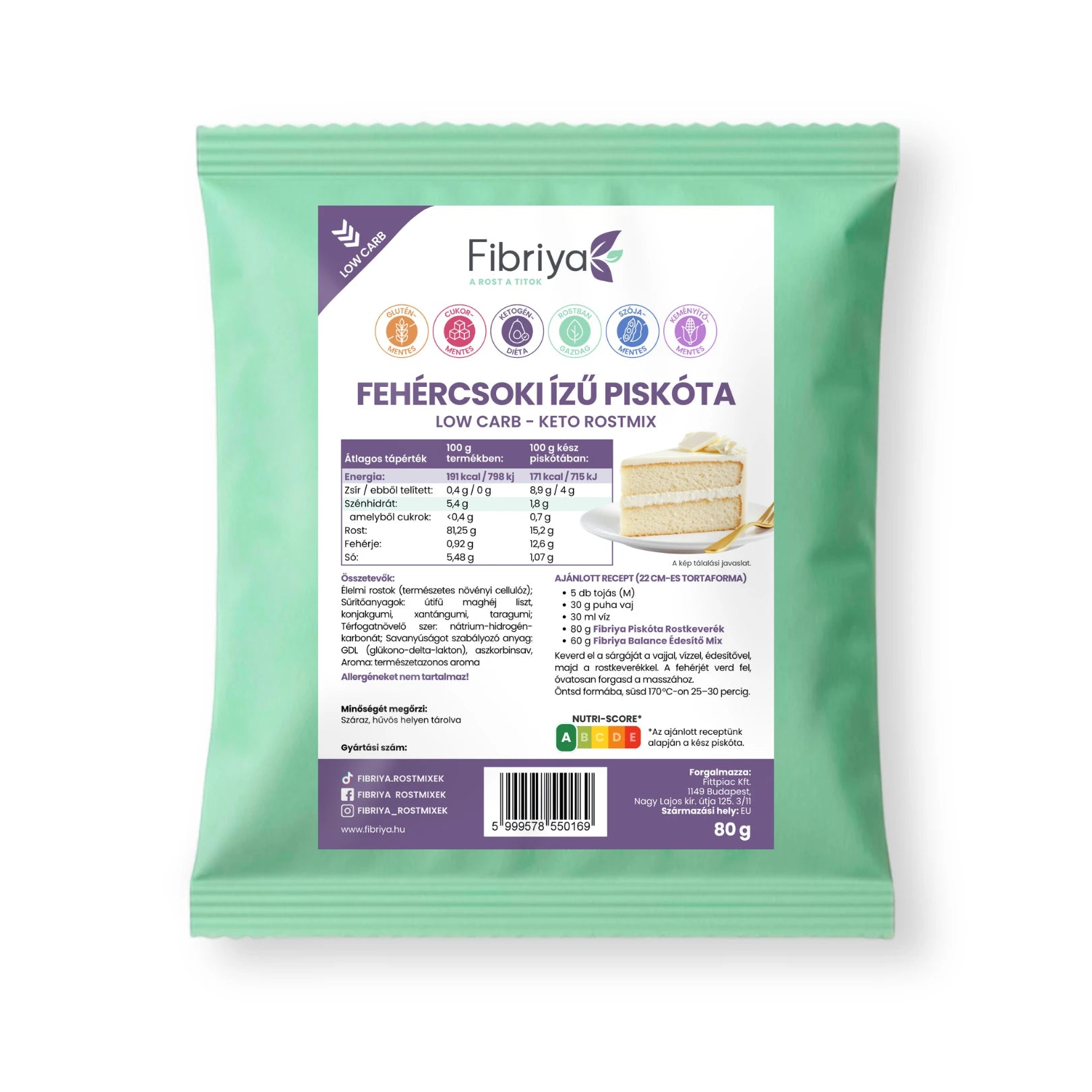 Fibriya Weiße-Schokolade Biskuit – Low-Carb Keto Ballaststoffmix 80g