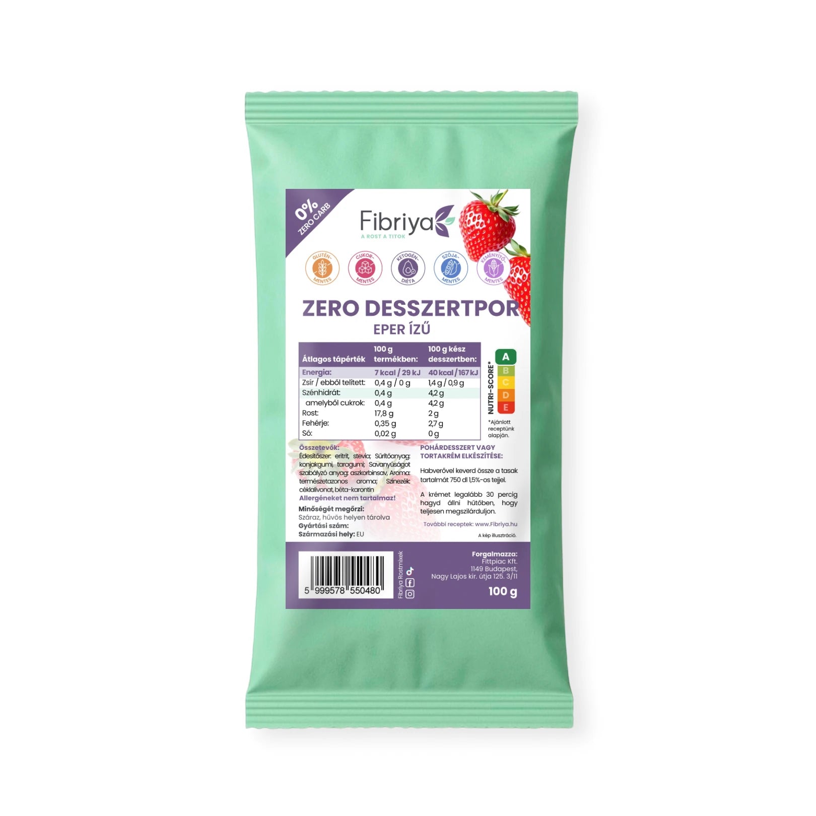 Fibriya Zero Dessertpulver Erdbeere 100g