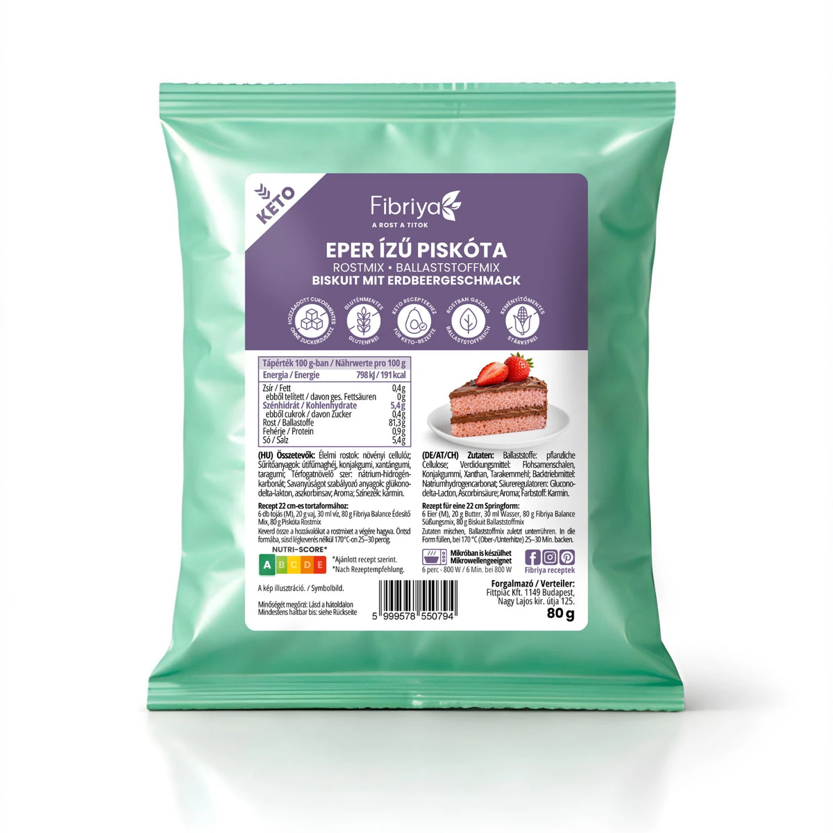 Fibriya Biskuit mit Erdbeergeschmack Keto Ballaststoffmix 80g