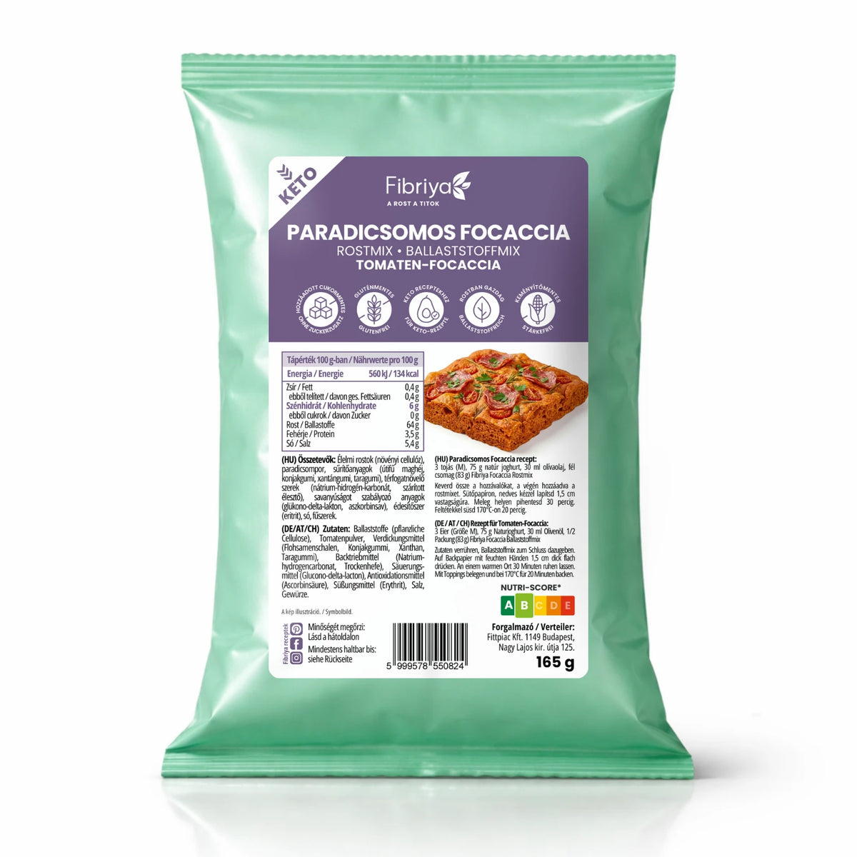 Fibriya Tomaten-Kräuter-Focaccia – Low-Carb Keto Ballaststoffmix 165g