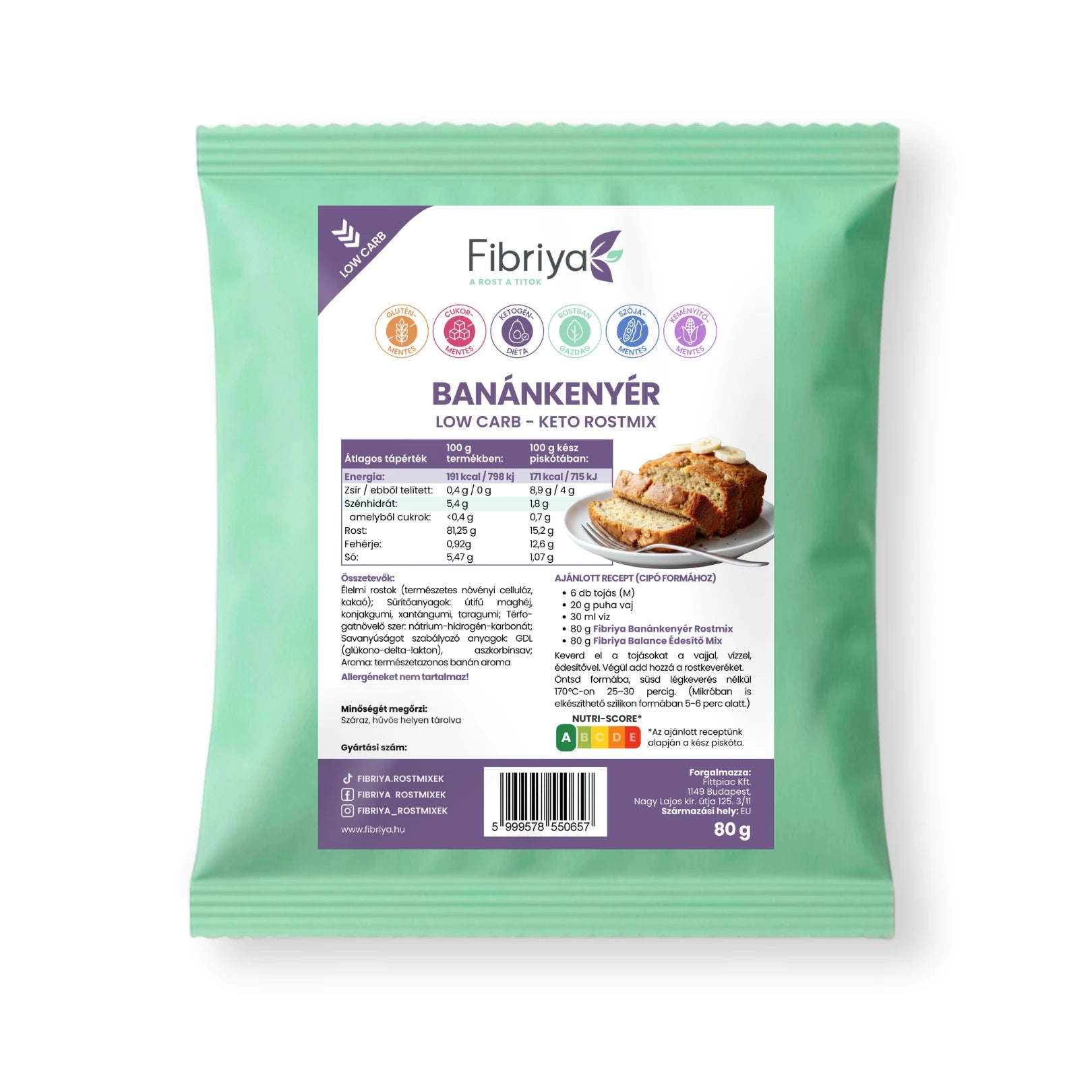 Fibriya Bananenbrot Low Carb Keto Ballaststoffmix 80g